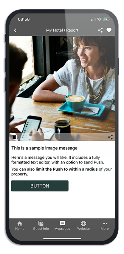 Push messages with
images for guests